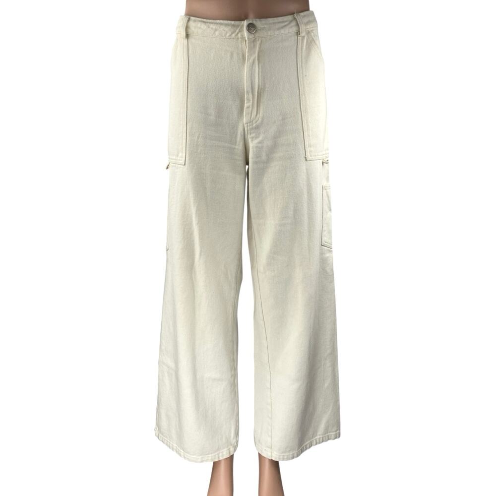 Riley Hubatka x Peppermayo White High Waist Wide Leg Palazzo Trousers Pants Sz 8